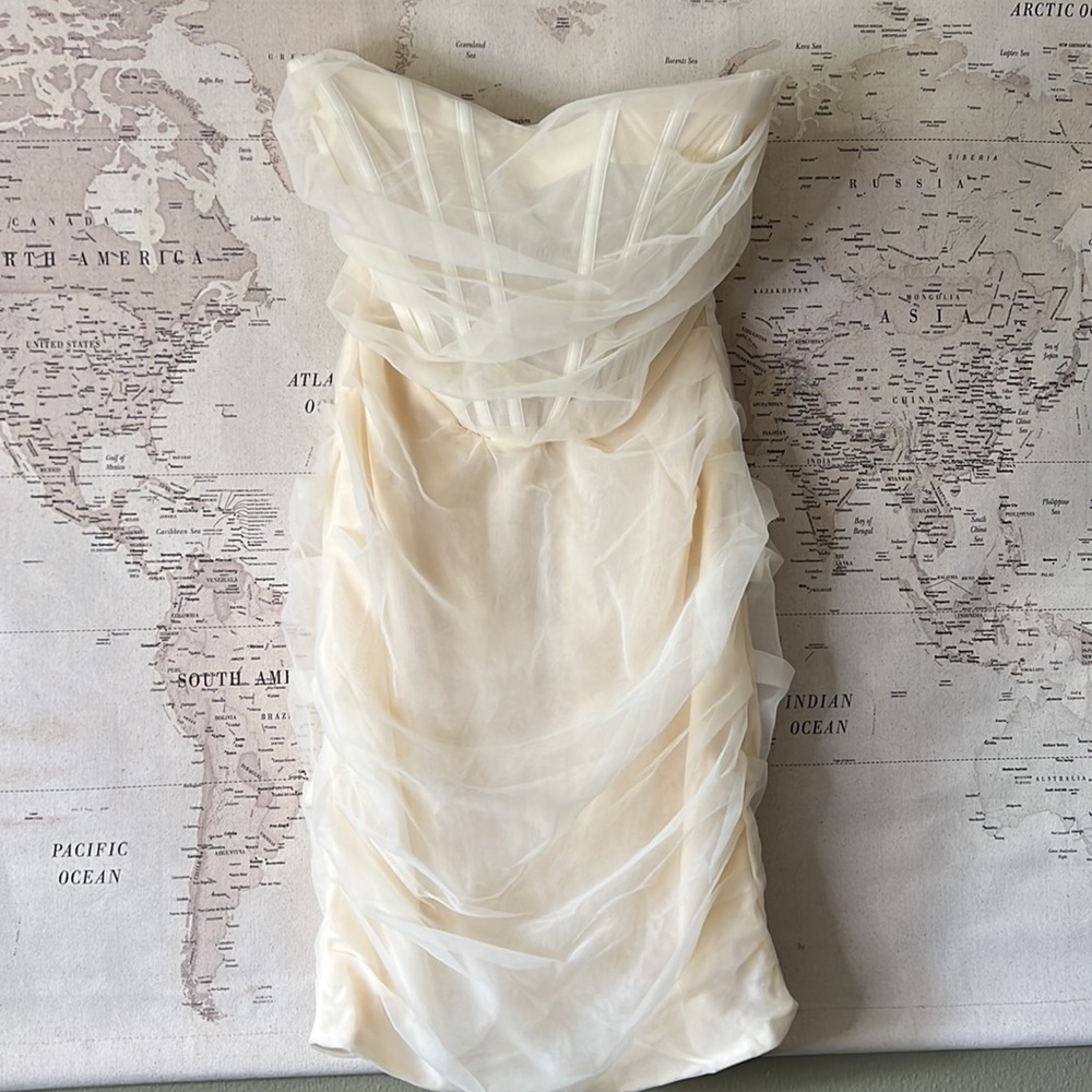 House of CB ‘Leila’ Ivory Mesh Strapless Corset Dress NWOT - Picture 9 of 15